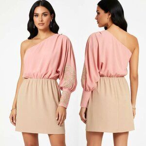 Marineblu Pink/Peach Embroidered One-Shoulder Mini Dress Women's Large
